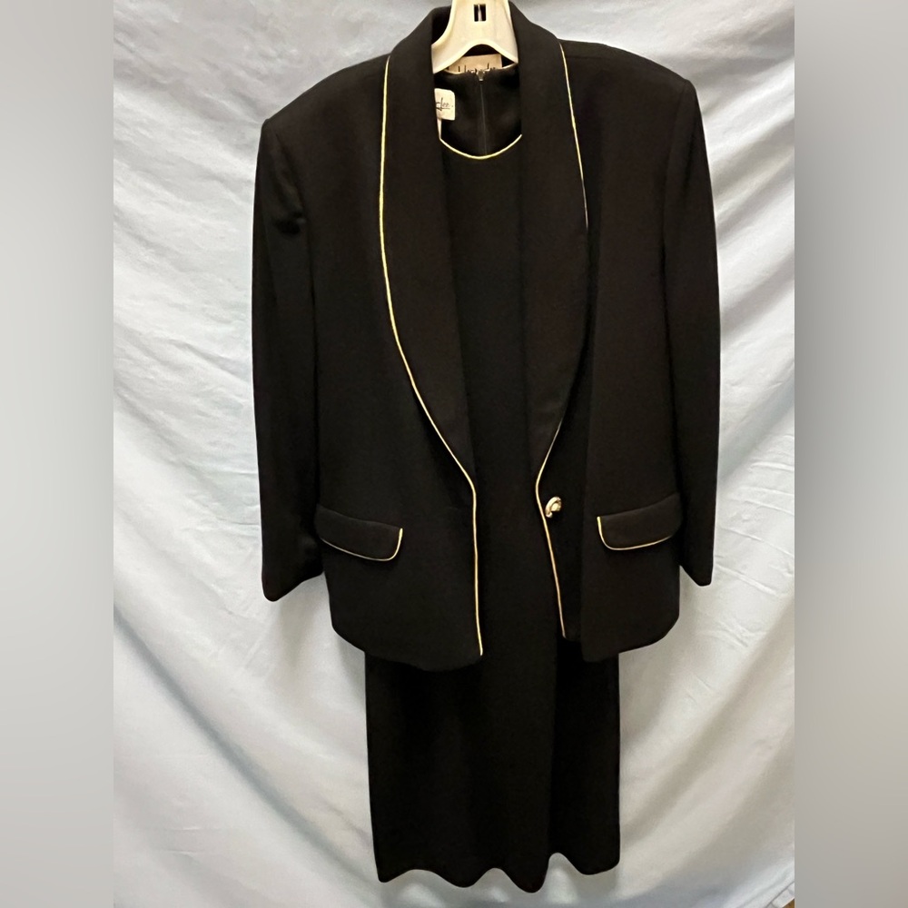 Henry-Lee Black Blazer and Dress Set with Gold Trim